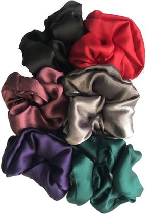 keizlo Stylish Silk Colorful Scrunchies Collection Pack Of 6 For Women And Girls Rubber Band