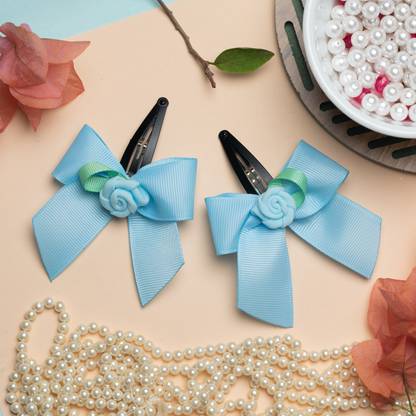 RibbonCandy Bow With Rose on Tic Tac Pin - Blue Tic Tac Clip
