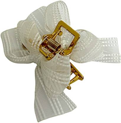 AccessHer Access her Gold Plated Bow Hair Claw Clip White Stripes for Women and Girls Hair Claw