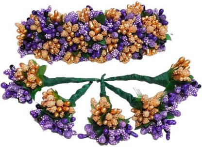 zendro Trandy Bridal Hair Aarthi Floral Gajra 1 Veni pins 5 Hair Accessory Set Hair Accessory Set