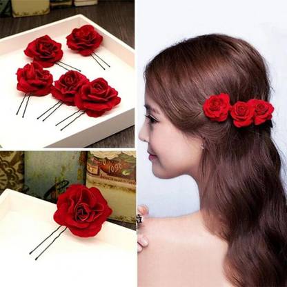 snehatrends 4Pcs Rose Flower U-shaped Hair Pins Wedding Hair Accessories Flowers Hair Pin