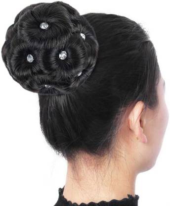 VIRAMA Clip in Hair Bun for Women Black Chignon with Rhinestone Synthetic Bun