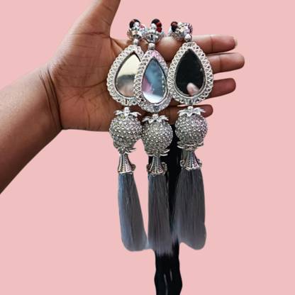 PRAAJKA Mirror Paranda Parandi Braid Tassel Hair Women Braid Extension (silver) Braid Extension