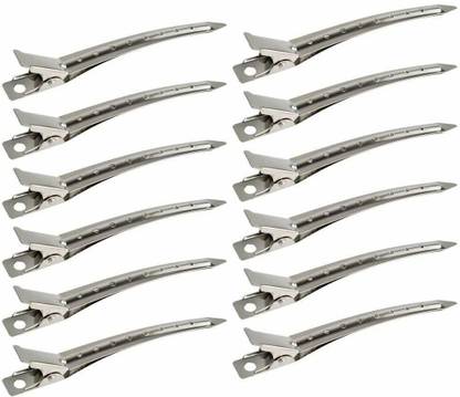 VIVIAN Steel Silver Section Hair Clips for Hair Styling for Salon - Set of 12 Pieces Bun Clip