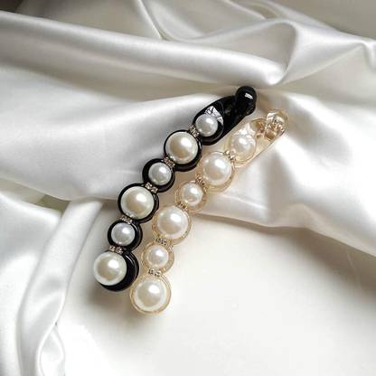 Rubela 2 PCS Pearl Hair Clip Banana Clips Ponytail Holder Banana Hair Clips Accessories Banana Clip