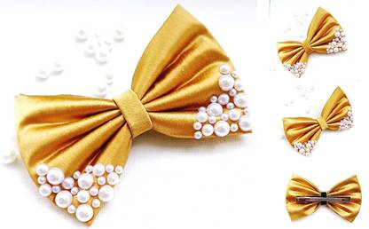 LuvSaa Essentials Pearl Bow - Caramel|Set of 1|4 inch|HANDCRAFTED|make beautiful hairstyles. Back Pin
