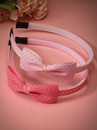 stol'n Set Of 2 Bow Designed printed Hair Bands - Pink & Dark Pink Hair Band