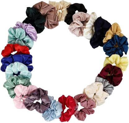 DN Creation Set of 24 Random Color Silk Satin Hair Ties Rubber Band Hair Ponytail Holders Rubber Band