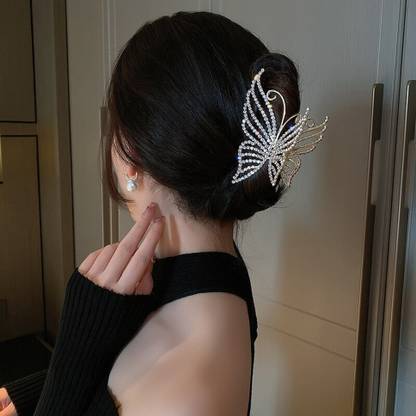 Blubby Big Size Butterfly Pearl Stone Clutcher Clips for Girls and Women Hair Claw