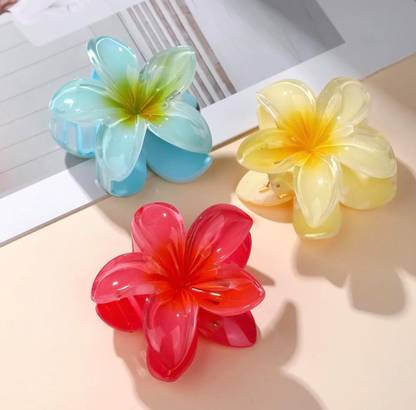 KRSNA CREATION Colorful Flower Hair Clutcher 3 Pcs Set, Perfect for Party, Beach & Daily Use Hair Claw