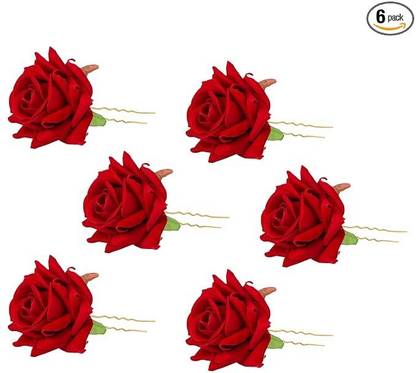 Sid pari saller Red Rose Flower Juda Hair pin, Handmade Combo of 6 quantity Hair Pin