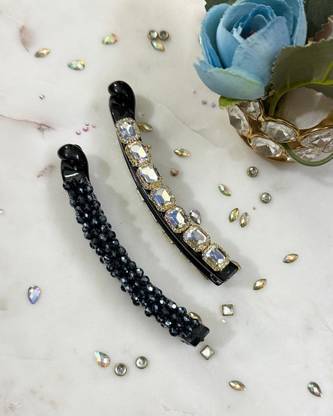 DEEPTI CHANDNA DESIGNS Navy Crystal Banana Clip HairsGirl Ladies Fashionable Beauty Clamp Clip Banana Clip