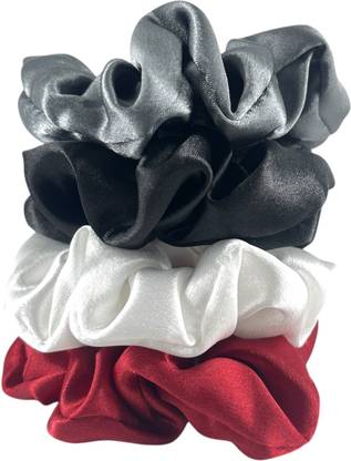 Pickaboo Satin Scrunchies for Women & Girls – Pack of 4 (Gray, Black, White, Red) Head Band