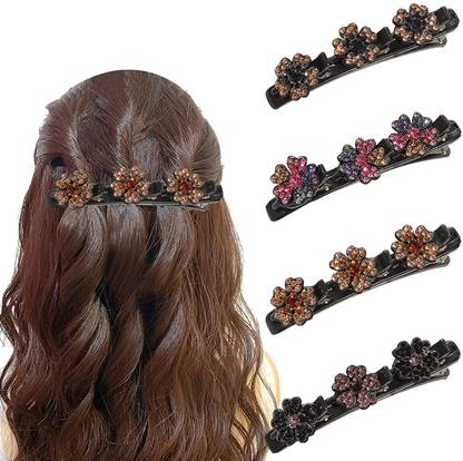 INHEAVEN (MIX DESIGNE) 4PCS Sparkling Crystal Stone Braided Hair Clips Hair Clip