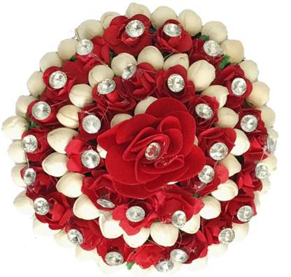 GadinFashion New Artificial Flower Bun Juda/Accessories Gajra, Full Bun For Women, Grils, Color-White &Red, Pack-01 Bun