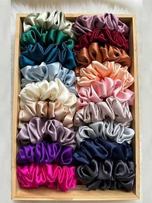 AALIYA INTERNATIONAL Classic Satin Silk Scrunchies For Women And Girls PACK Of 12 Rubber Band