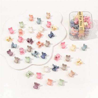 editirx Cute Shiny Super Glossy Bunny Ear Mini Tiny Clips for Girls Hair Clip