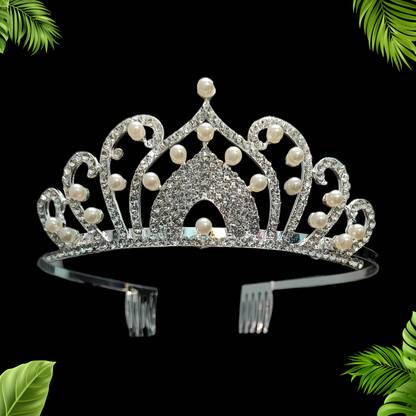 Orama Silver Crystal Tiara Crown Headbad Princess Rhinestone TE84 Hair Accessory Set
