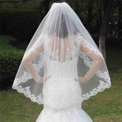 Unique bridal Short veil 2 Layers 1.5 Meters Cathedral with Hair Side Comb (White) Head Band
