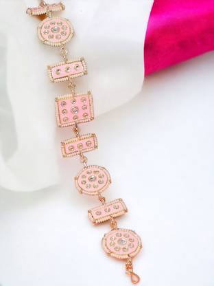 ANOUK Pink Meenakari Enamel & Kundan Traditional Wedding Hair Chain / Hair Band Hair Chain