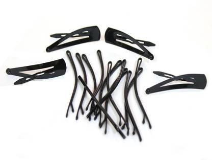 Kalaneet Combo of 12pcs Tik Tac Clip Black and 12pcs Bobby Hair Pins Black Tic Tac Clip