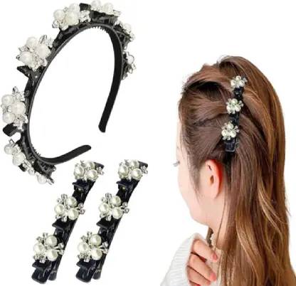 Myra Collection Hairpin Headband With Pearl Flower Alligator Clips Hair Band