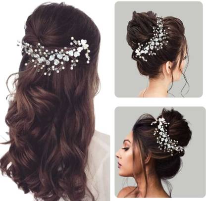 Unzu Beautiful White Crystal Tiara for Women & GIrls hair combo