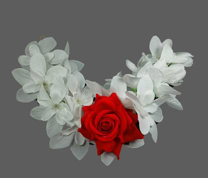 PSM White Orchid with Red Rose Gajra 01 Braid Extension