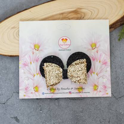 Joy's Creations Mickey Glitter Bow with Finest Quality Material for Girl Hair Clip (Gold) Back Pin