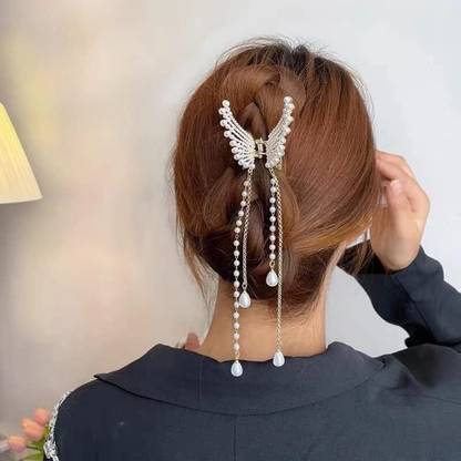 Sunshiny Pearl Tassel Butterfly Metal Clature Korean Hair Accessories For Girls & Women Hair Claw