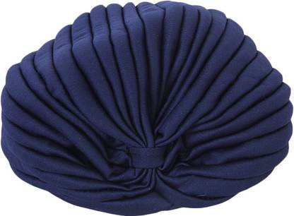 Calandis Navy Blue Polyester Pleated Turban Head Wrap Headwrap Cap Twist Hat Hair Accessory Set