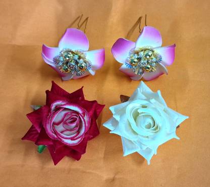 FLEURLIZA artificial rose D.p ,white and plumeria 2 pin 4 pic Back Pin