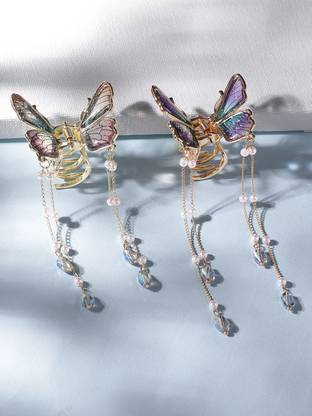 RUBANS Set of 2 multi colour resin butterfly motif Hair Clips Hair Clip