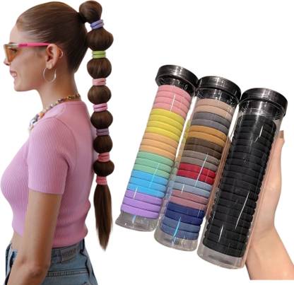 PRAAJKA Daily use Ponytail Hair Ties Elastic Rubber band Soft (Pack of 3) Rubber Band Hair Band