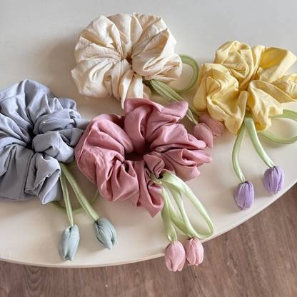 hummanbird Tulip Ribbon Scrunchies Rubber Bands Pack of 4 Rubber Band
