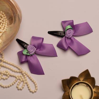 RibbonCandy Bow With Rose on Tic Tac Pin - Purple Tic Tac Clip