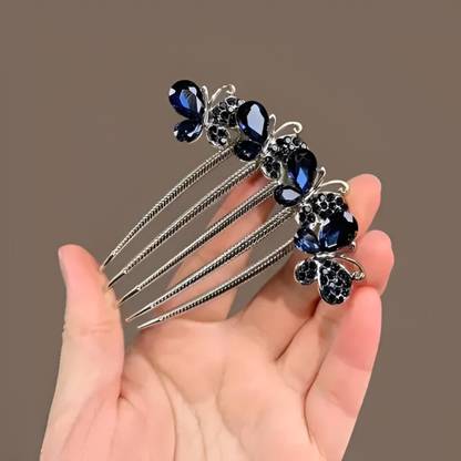 Creeknest Butterfly Design Blue Stone Hair Comb for Women & Girls Hair Pin