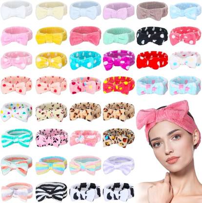 feelhigh 40 Pcs Spa Headband Bow Hair Band Fluffy Makeup Headband Soft Skincare Head Band