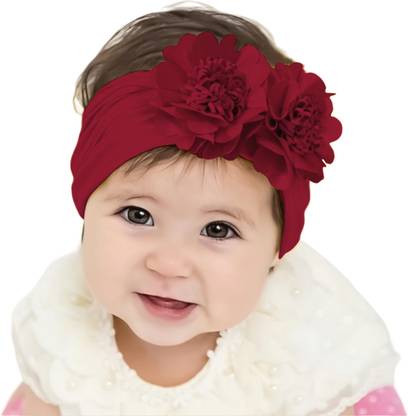 SYGA Baby Girls Nylon Headband Hair Accessories 0-3 Years (Double Flower Wine Red) Head Band