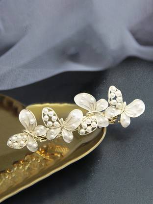 YELLOW CHIMES omen Hair Barrette Clips for Girls White Pearl Butterfly Hairclips Hair Clip