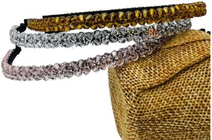 DN Creation Set of 3 Crystal Non Slip Beaded Headbands Bling Rhinestone Hairband Hair Band