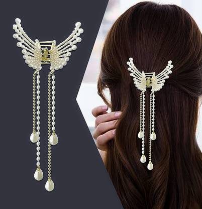 Trendy Club Pearl Butterfly Metal Clutcher Clips for Women Pack of 1 Hair Claw