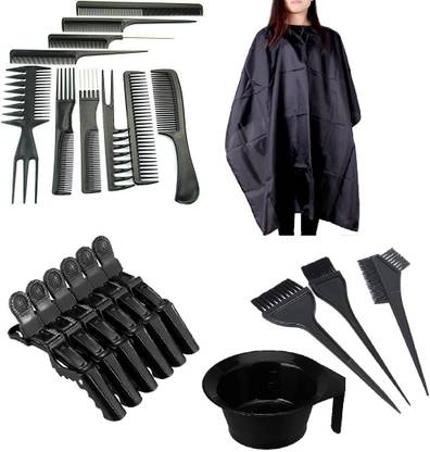 CRIYALE Hair dye Brush with Bowl Apron for Salon and 10pc Comb Set 6pc Sectioning Clip Hair Accessory Set