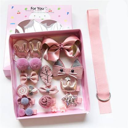 SYGA 18Pcs Baby Hair Clip Set For Girl Cute Mini Cartoon Hair Accessories Gift Set Hair Bow Cute Party Bowknot Flower Multi-Style Hairpin Ribbon For Little Girls Baby Toddler Kids- Peach Pink Hair Clip