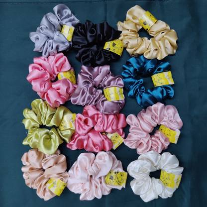 VANITY GLAM SATIN HAIR SCRUNCHIES FOR GIRLS PACK OF 12 Makeup Headband