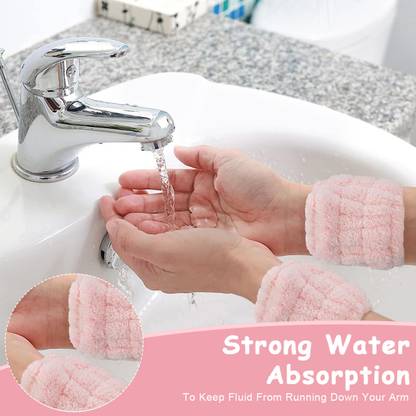 sannidhi Face Wash Headband & Wristband Set, Flannel Wrist Towel Band for Washing Face Head Band  (Pink)