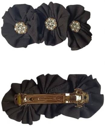 DressTooMatch Fabric Stylish Flower Hair Clips/Back Pin (3.07inch) - Black Hair Clip
