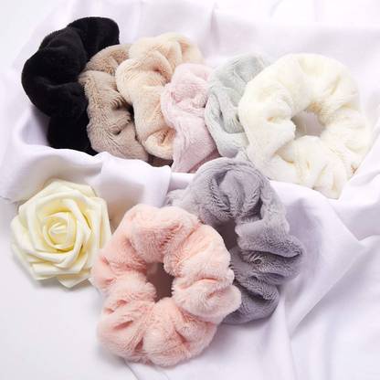 Sparkling Dazzle 8 Pcs Warm Soft Rabbit Plush Fluffy Fur Elastic Hair Scrunchies(Random) Rubber Band