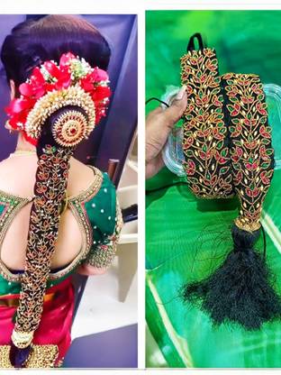 PINAAKA DARINI Maggam Work Poola Jada for Wedding Bridal Bharatanatyam Savaram Hair Braid Extension
