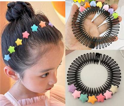 OLLIVOO 2-Pc-Random-Cartoon Hair Circular Comb Clip Star Heart and Floral Design Bun Clip